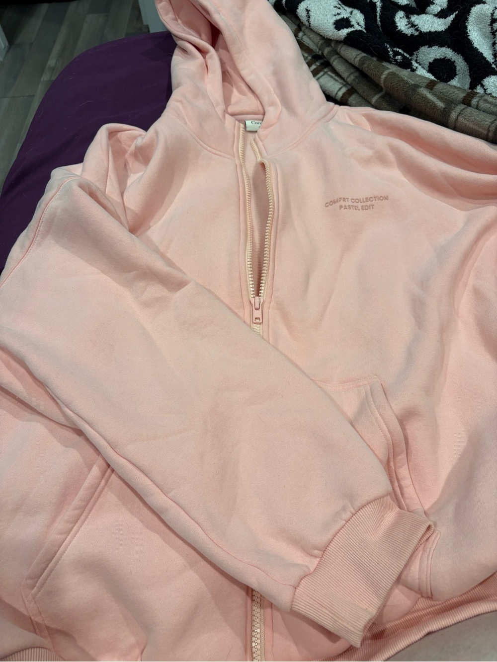 Pastel Pink Zip Hoodie Sweatshirt -